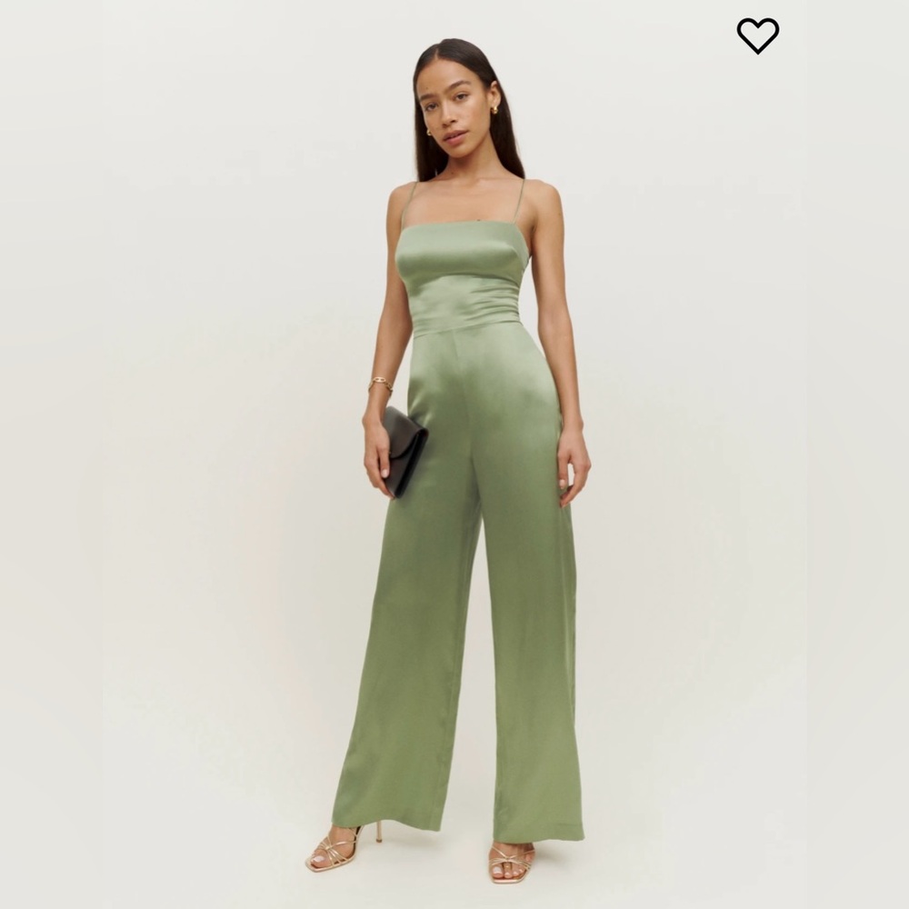 Reformation Sage Silk Jumpsuit